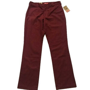 Dickies Straight Leg Juniors Flat Front Mid Rise Pants Size 11/30 Burgundy NWT